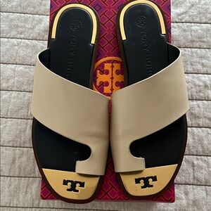 Tory Burch Beige and Black Slide Sandals. Extremely excellent condition